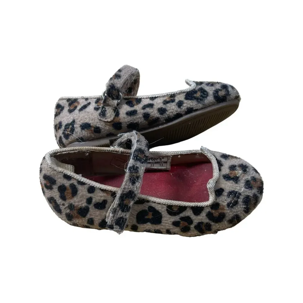 Carter's Toddler Embroidered Cat Face Leopard Print Mary Jane Shoes - Size 6